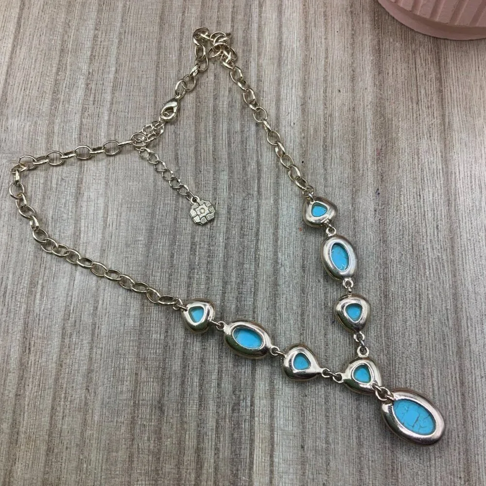 Monet Faux Turquoise Stone  Gold Tone Y  Necklace